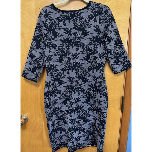 Taylor Womens Floral Sweater Knit‎ Dress Knee Length Business Casual Black Sz L - Picture 2 of 9